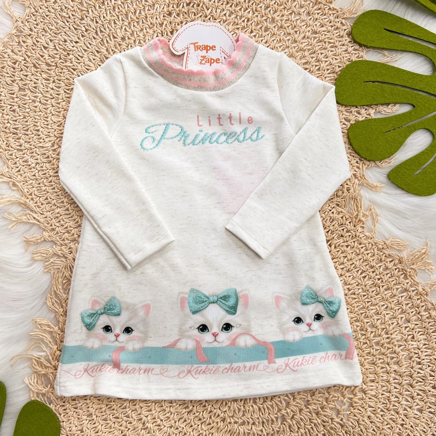 Vestido Manga Longa Cat Princess - Areia 